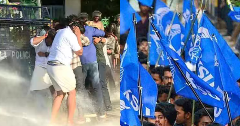കാര്യവട്ടം ക്യാമ്പസിലെ സംഘര്‍ഷം: എംഎല്‍എമാര്‍ക്കെതിരെ കേസെടുത്തതിനെതിരെ പ്രതിഷേധിച്ച് കെഎസ്‍യു ; മാര്‍ച്ചിൽ സംഘര്‍ഷം