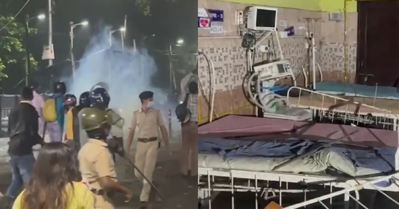 പിജിഡോക്ടറുടെ കൊലപാതകം: കര്‍ ആശുപത്രിയിൽ വൻ സംഘർഷം; സമരപ്പന്തലും, എമര്‍ജന്‍സി വാര്‍ഡും അടിച്ചുതകര്‍ത്തു