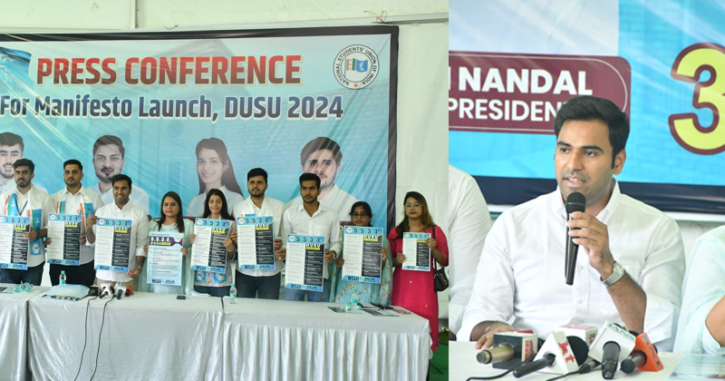 ഡൽഹി യൂണിവേഴ്സിറ്റി ഇലക്ഷനിൽ എൻഎസ്‌യുഐ പ്രകടനപത്രിക പ്രകാശനം ചെയ്തു