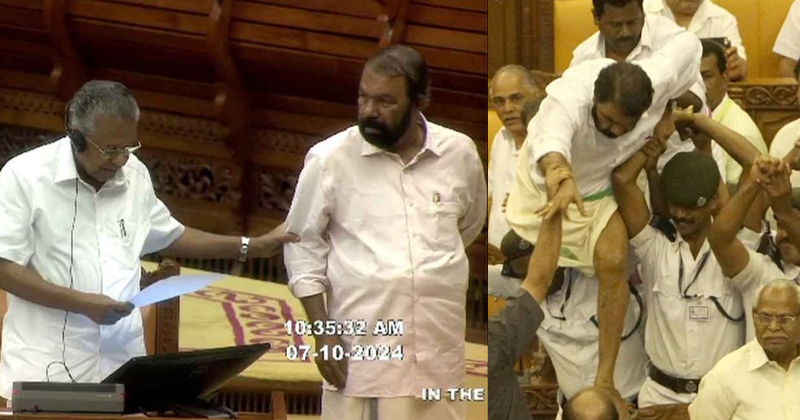 അനിയാ നില്‍! പ്രതിപക്ഷത്തിന് നേരെ മുഷ്ടി ചുരുട്ടി വി ശിവന്‍കുട്ടി; കൈയ്ക്ക് കയറി പിടിച്ച് മുഖ്യമന്ത്രി